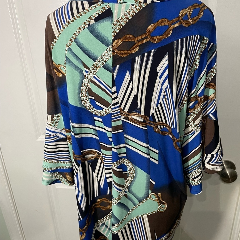 Sami & Jo Blue and Brown Geometric Blouse Size Large CB-AM - Picture 7 of 7